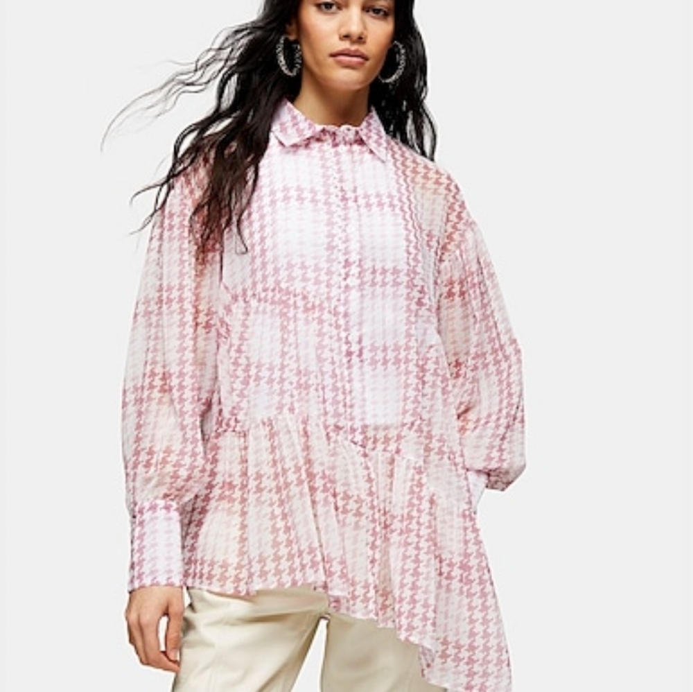 Topshop Pink Asymetrical Button Down